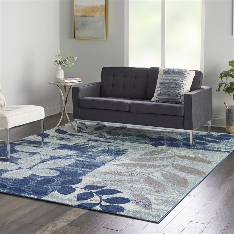 Nourison Tranquil 8' x 10' Navy/Light Blue Farmhouse Indoor Rug Polypropylene