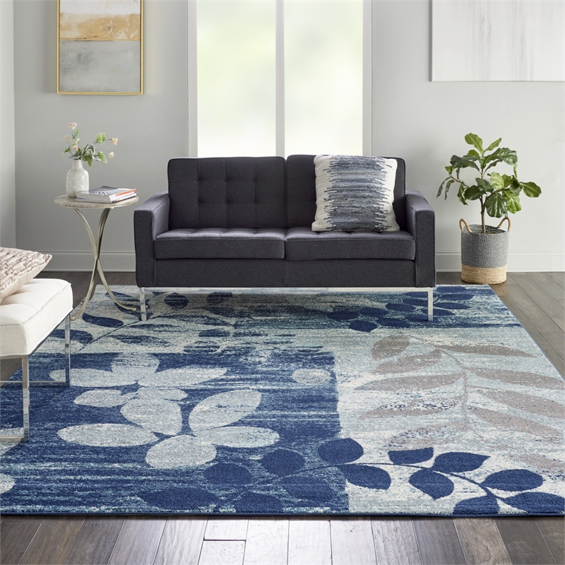 Nourison Tranquil 8' x 10' Navy/Light Blue Farmhouse Indoor Rug Polypropylene