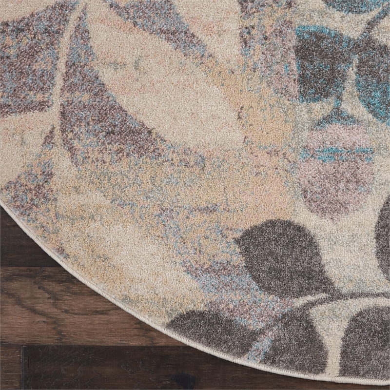 Nourison Tranquil(Traql) 4' x round Ivory/Light Blue Farmhouse Indoor Rug