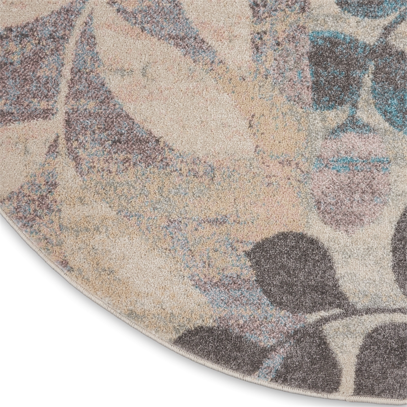 Nourison Tranquil(Traql) 4' x round Ivory/Light Blue Farmhouse Indoor Rug