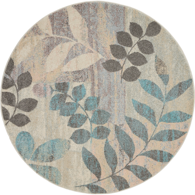 Nourison Tranquil(Traql) 4' x round Ivory/Light Blue Farmhouse Indoor Rug