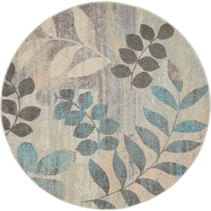 Nourison Tranquil(Traql) 4' x round Ivory/Light Blue Farmhouse Indoor Rug