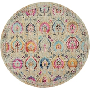 Nourison Vintage 6' Round Ivory-Multicolor Vintage Indoor Rug