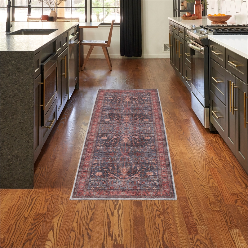 Nourison Brilliance Machine Washable 2' x 6' Navy/Brick Vintage Indoor Rug