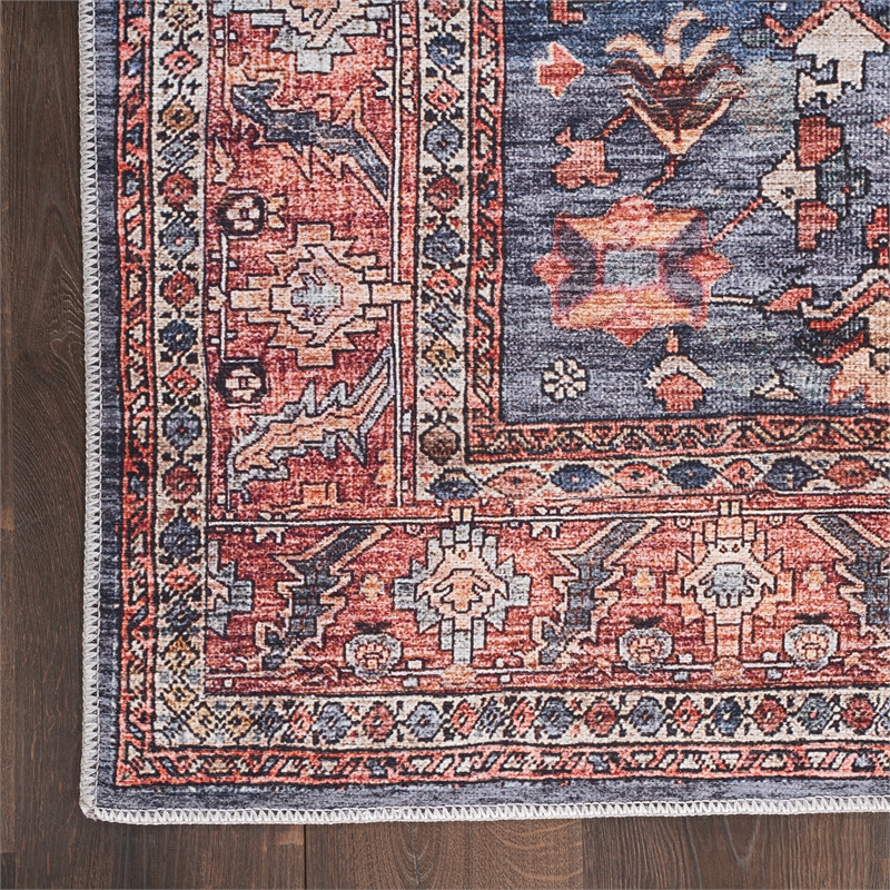 Nourison Brilliance Machine Washable 2' x 6' Navy/Brick Vintage Indoor Rug