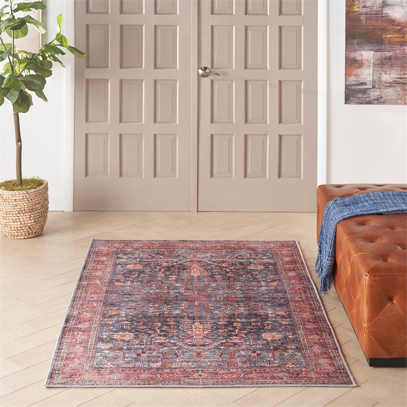 Nourison Brilliance Machine Washable 4' x 6' Navy/Brick Vintage Indoor Rug