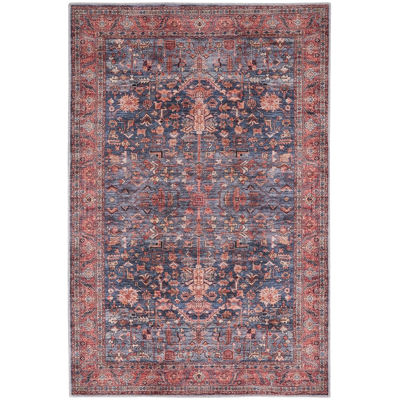 Nourison Brilliance Machine Washable 4' x 6' Navy/Brick Vintage Indoor Rug