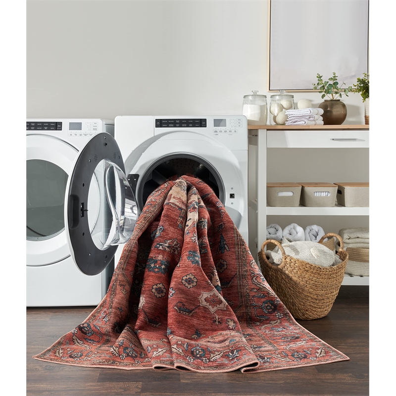 Nourison Brilliance Machine Washable 4' x 6' Navy/Brick Vintage Indoor Rug