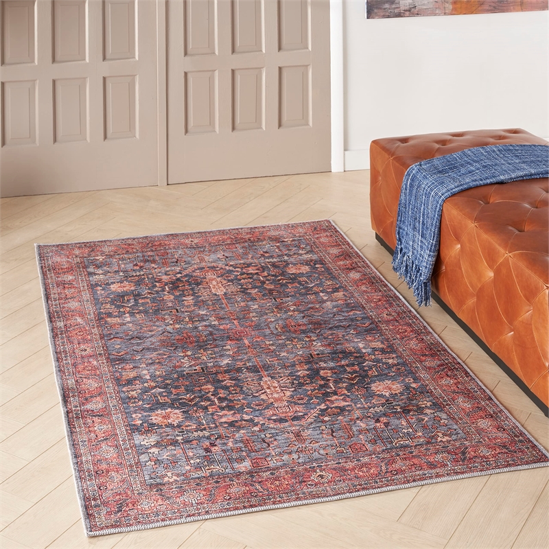 Nourison Brilliance Machine Washable 4' x 6' Navy/Brick Vintage Indoor Rug