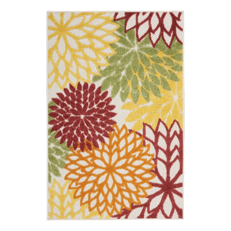 Nourison Aloha 3' x 5' Red Multicolored Fabric Tropical Area Rug (3' x 5')