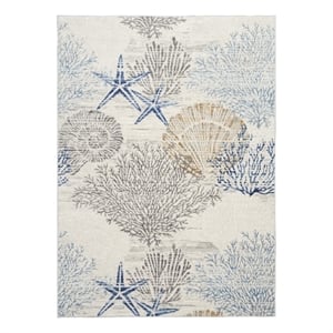 Nourison Pompeii 5' X 7' Ivory Gray Blue Fabric Nautical & Beach Area Rug