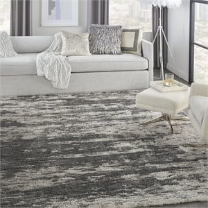 Nourison Luxurious Shag 7'10&quot x 9'10&quot Charcoal/Ivory Modern Indoor Rug
