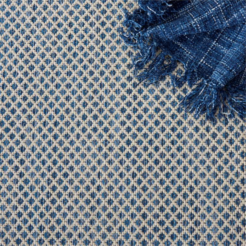 Nourison Courtyard 10' x 14' Ivory Blue Fabric Modern Area Rug (10' x 14')