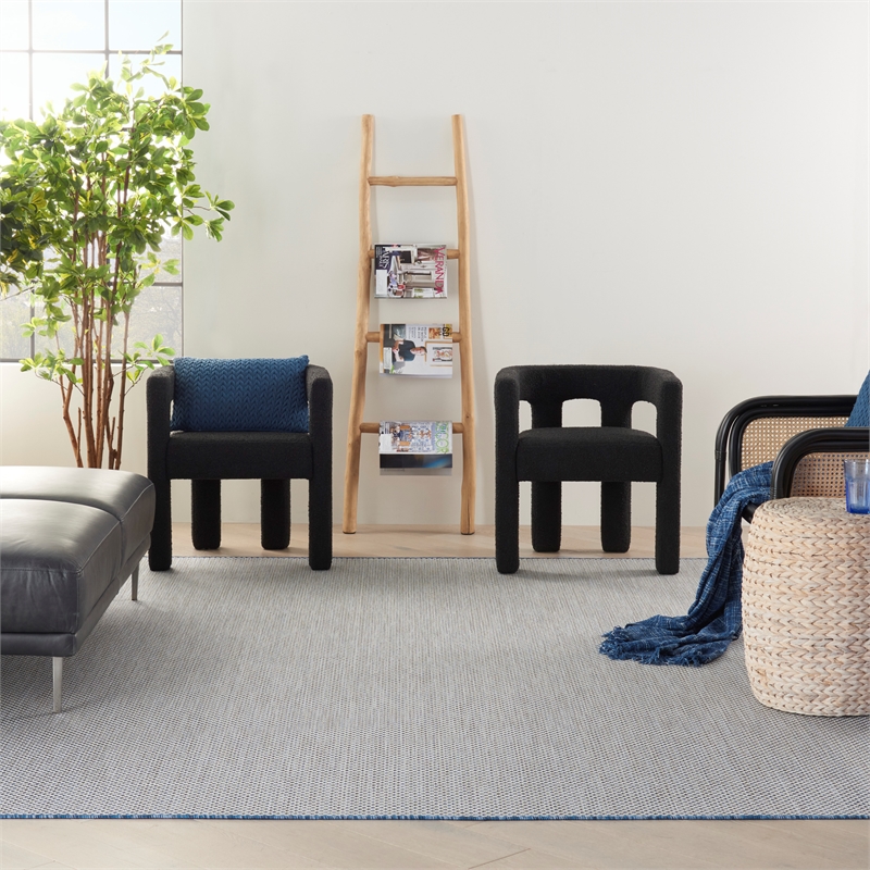 Nourison Courtyard 10' x 14' Ivory Blue Fabric Modern Area Rug (10' x 14')