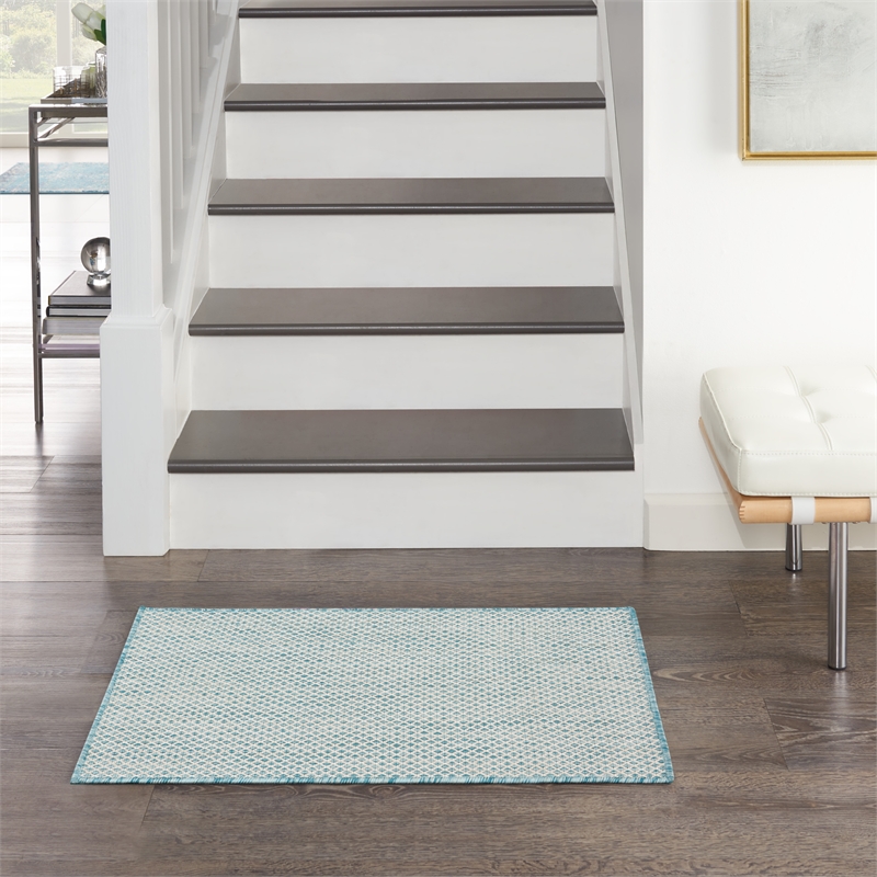 Nourison Courtyard 2' x 3' Ivory Aqua Fabric Modern Area Rug (2' x 3')