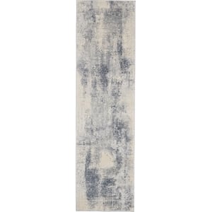 Nourison Rustic Textures 26&quot x 90&quot Fabric Indoor Rug in Blue/Ivory Painterly