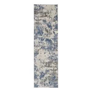 Nourison Rustic Textures 26&quot x 90&quot Fabric Indoor Rug in Gray/Blue Painterly