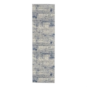 Nourison Rustic Textures 26&quot x 90&quot Fabric Indoor Rug in Ivory/Blue Artistic