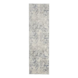 Nourison Rustic Textures 26&quot x 90&quot Fabric Indoor Rug in Ivory & Gray Painterly