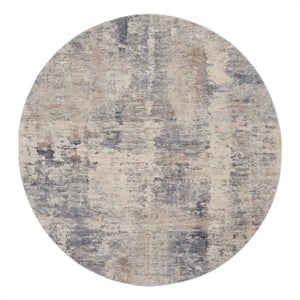 Nourison Rustic Textures 63&quot Round Fabric Indoor Rug in Beige & Gray Painterly