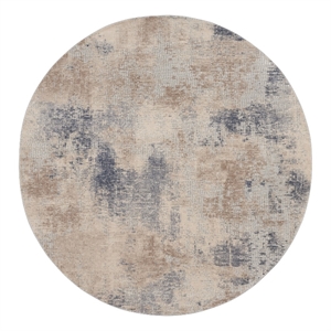 Nourison Rustic Textures 63&quot Round Fabric Indoor Rug in Gray & Beige Painterly