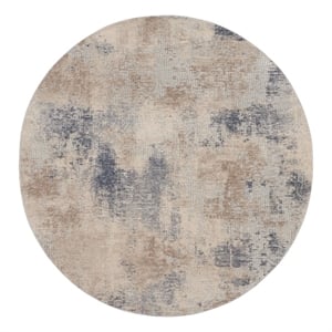 Nourison Rustic Textures 94&quot Round Fabric Indoor Rug in Beige & Gray Painterly