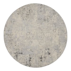 Nourison Rustic Textures 94&quot Round Fabric Indoor Rug in Gray/Beige Painterly