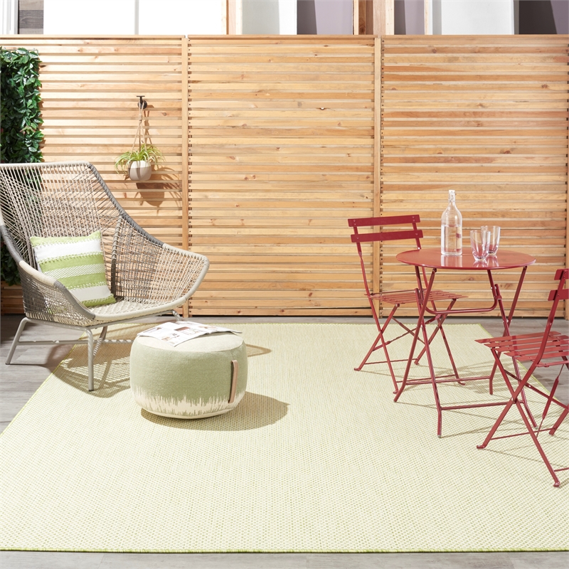 Nourison Courtyard 9' x 12' Ivory Green Fabric Modern Area Rug (9' x 12')
