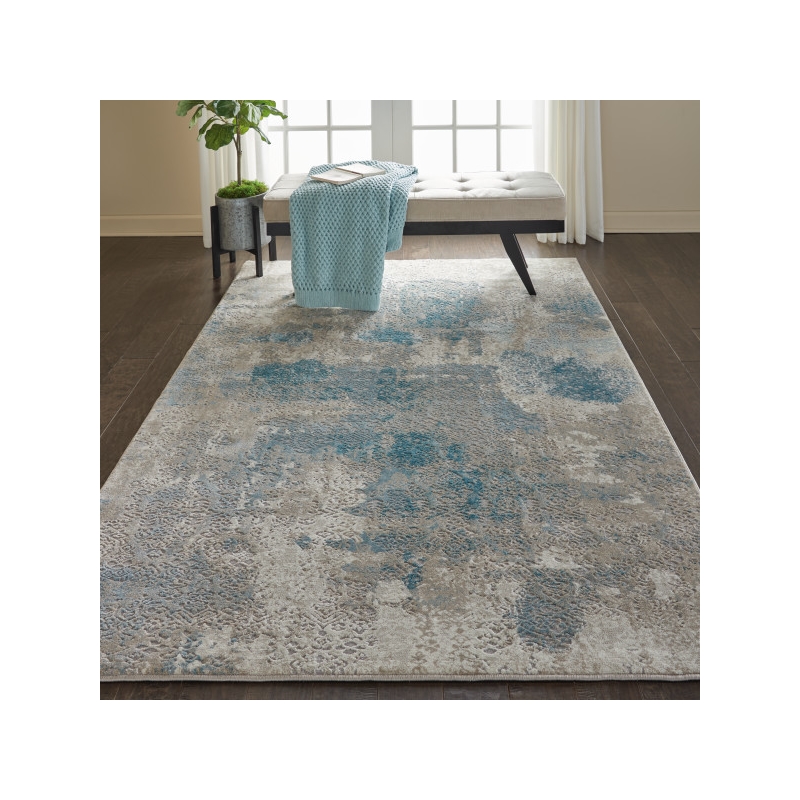 nourison karma 3'9&quot x 5'9&quot ivory/light blue farmhouse & country indoor rug