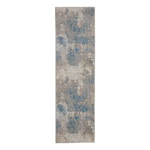 Nourison Karma 26&quot x 90&quot Fabric Indoor Rug in Ivory/Light Blue Finish