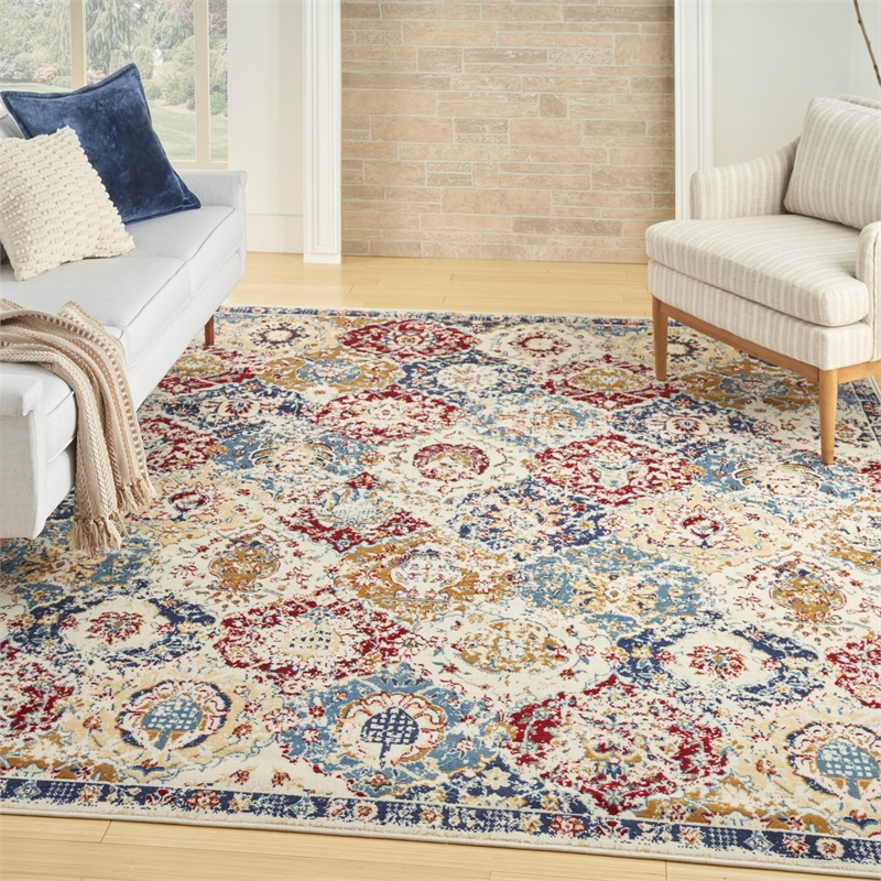 Nourison Grafix 8' x 10' Blue Multicolor Fabric Vintage Area Rug (8' x 10')