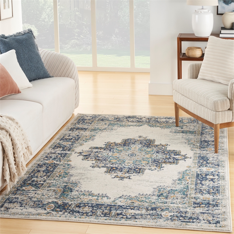 Nourison Passion 8' x 10' Ivory Gray Blue Fabric Vintage Area Rug (8' x 10')