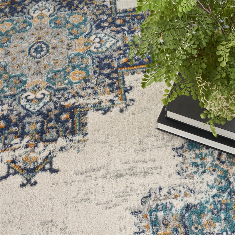 Nourison Passion 8' x 10' Ivory Gray Blue Fabric Vintage Area Rug (8' x 10')