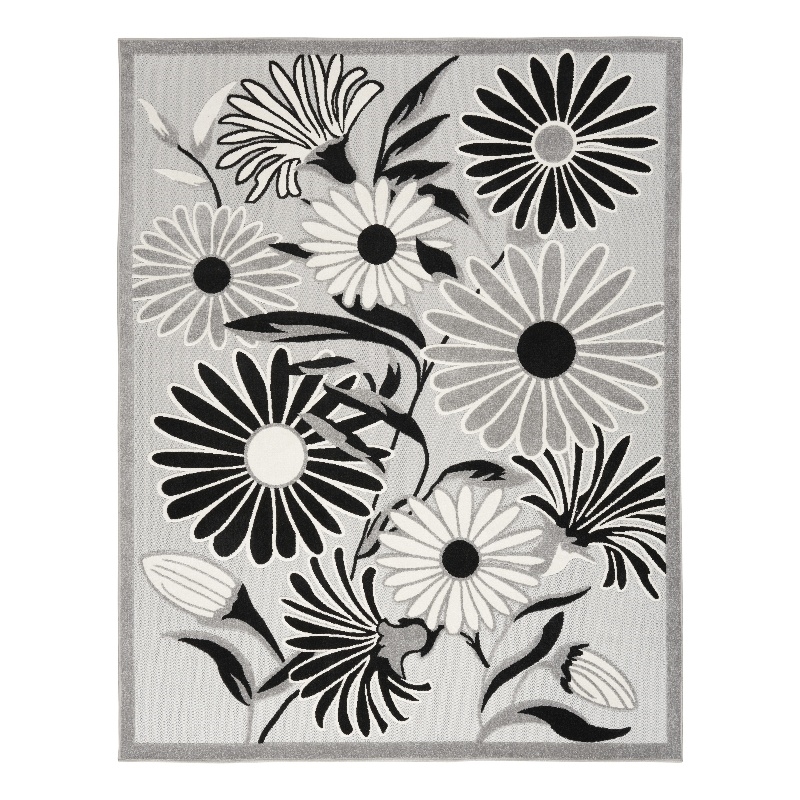 Nourison Aloha 5' x 8' Black White Fabric Contemporary Area Rug (5' x 8')