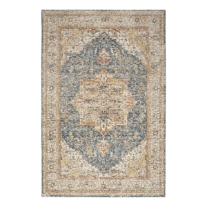 Nourison Petra 94x124&quot Fabric Indoor Rug in Ivory Blue Vintage