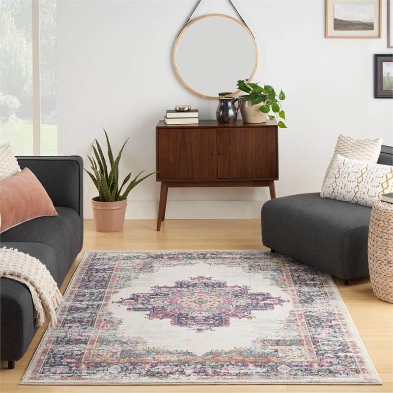 Nourison Passion 5' x 7' Ivory Blue Fabric Vintage Area Rug (5' x 7')
