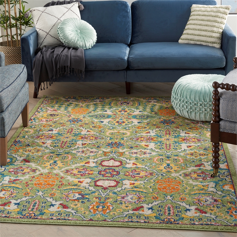 nourison allur 3' x 5' sage ivory fabric bohemian area rug (3' x 5')