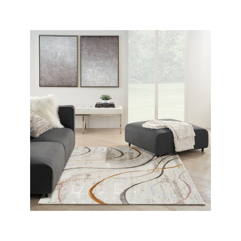 Nourison Home Glam 4' x 6' Fabric Ivory/Multicolor Modern Indoor Area Rug