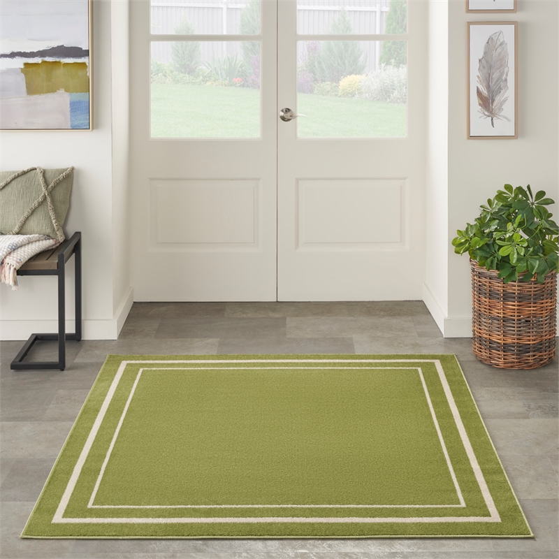 Nourison Essentials 60' x square Contemporary Indoor/Outdoor Rug in Green Ivory