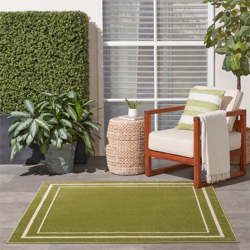 Nourison Essentials 60' x square Contemporary Indoor/Outdoor Rug in Green Ivory