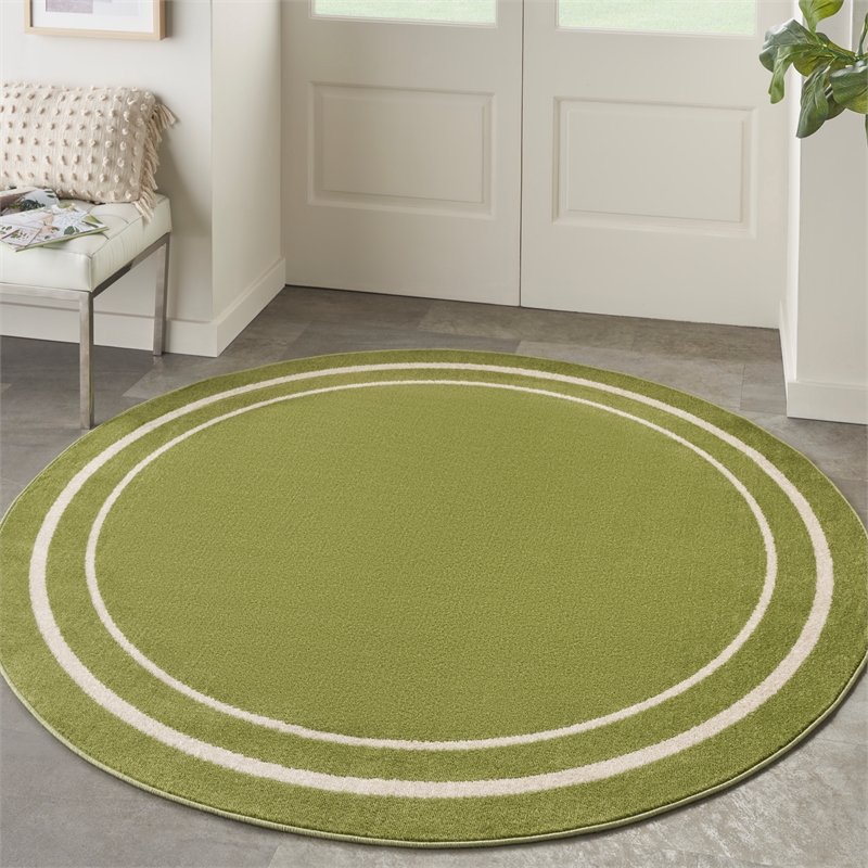 nourison essentials 8' x round green ivory contemporary indoor/outdoor rug