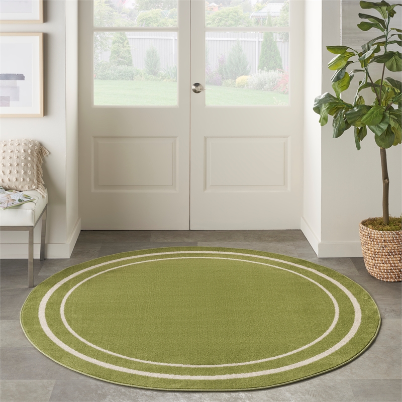nourison essentials 8' x round green ivory contemporary indoor/outdoor rug