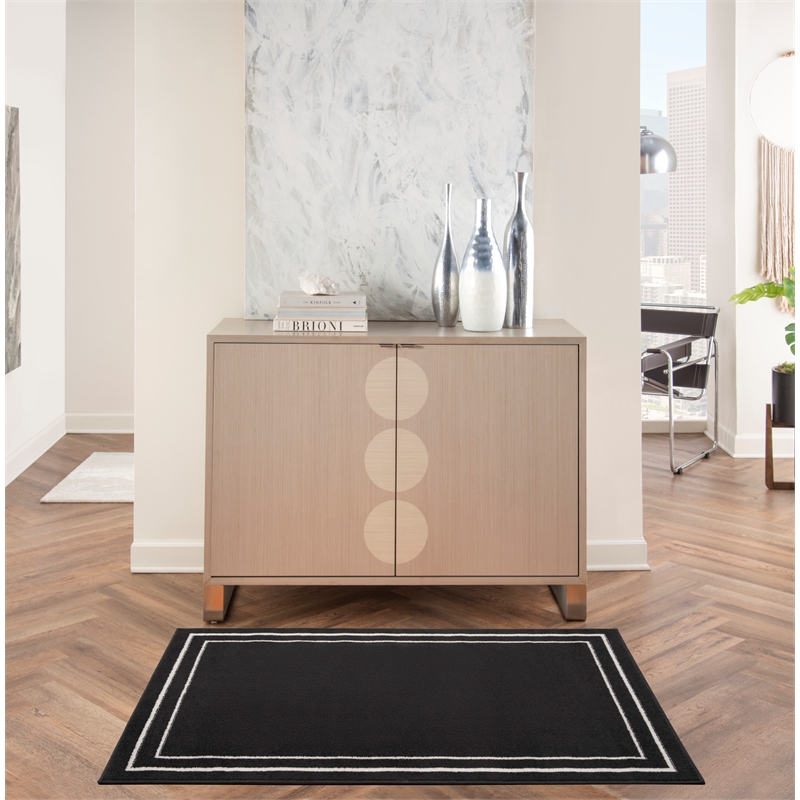 Nourison Essentials 3' x 5' Black Ivory Contemporary Indoor/Outdoor Rug