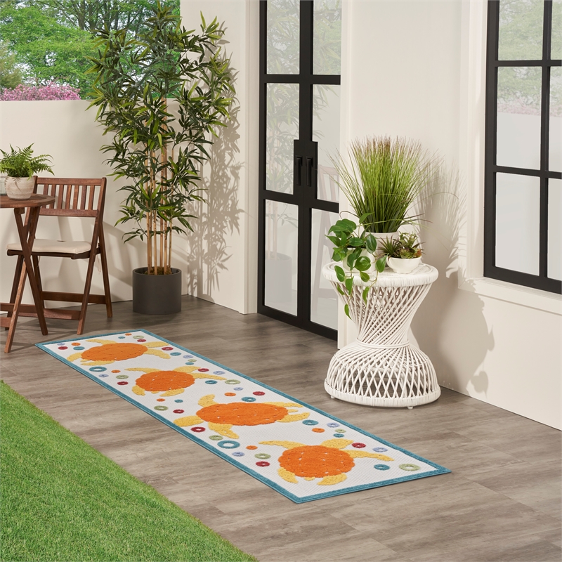 Nourison Aloha 2' x 6' Teal Multi Coastal Nautical & Beach Indoor/Outdoor Rug