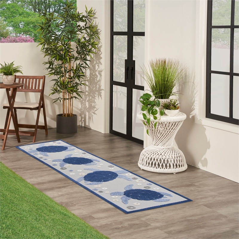 Nourison Aloha 2' x 6' Navy Blue Coastal Nautical & Beach Indoor/Outdoor Rug