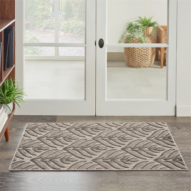 Nourison Aloha 3' x 4' Charcoal Fabric Tropical Area Rug (3' x 4')