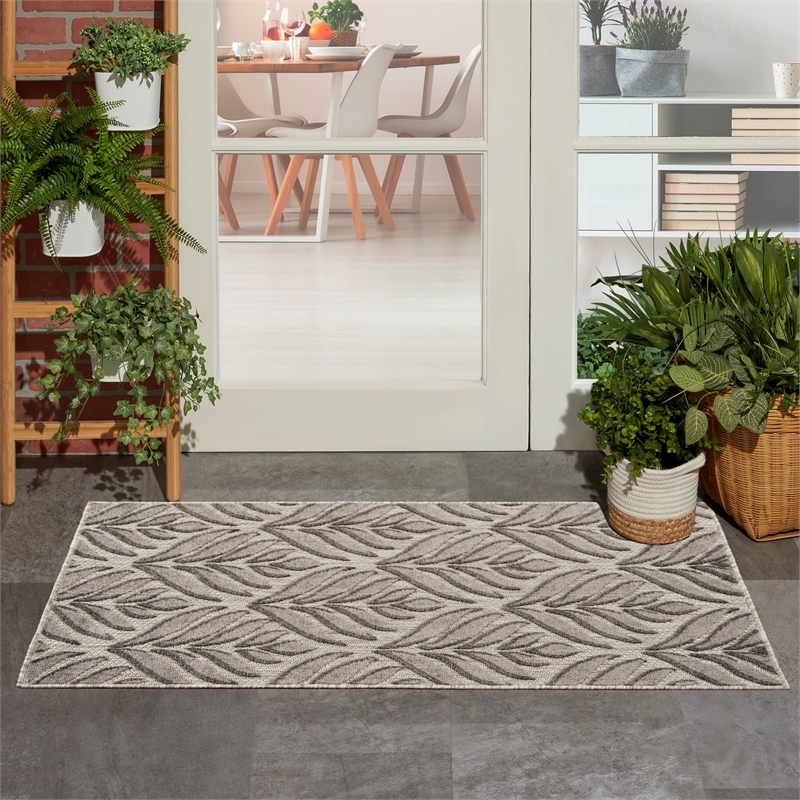 Nourison Aloha 3' x 4' Charcoal Fabric Tropical Area Rug (3' x 4')