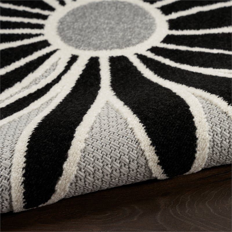 Nourison Aloha 8' x Round Black White Fabric Contemporary Area Rug (8' Round)