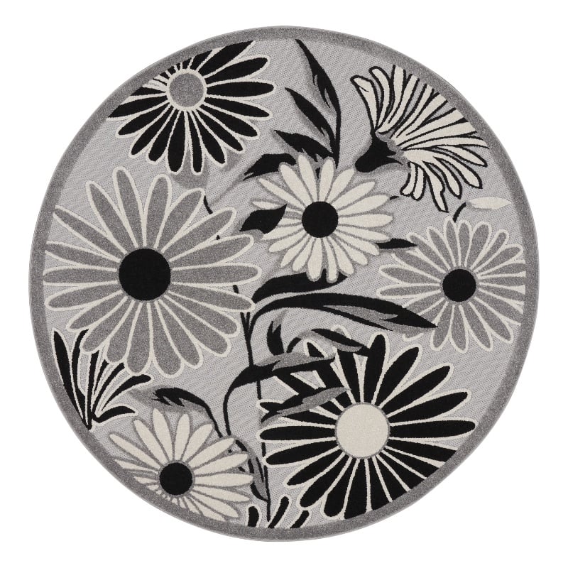 Nourison Aloha 8' x Round Black White Fabric Contemporary Area Rug (8' Round)