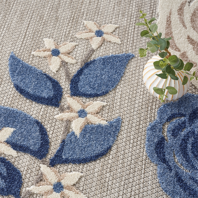 Nourison Aloha 8' x Round Blue Gray Fabric Contemporary Area Rug (8' Round)